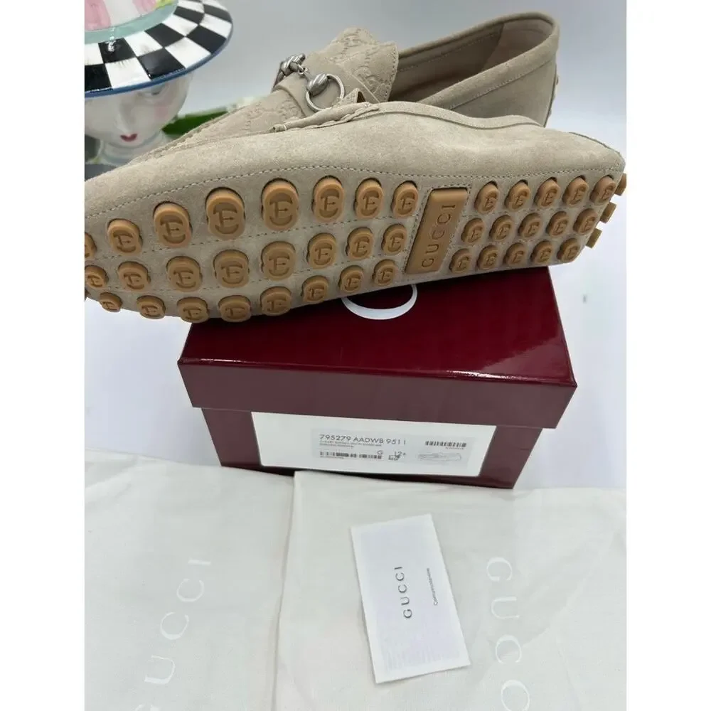 Men's Gucci suede GG embossed loafers size 12.5 fits 13 US made in Italy